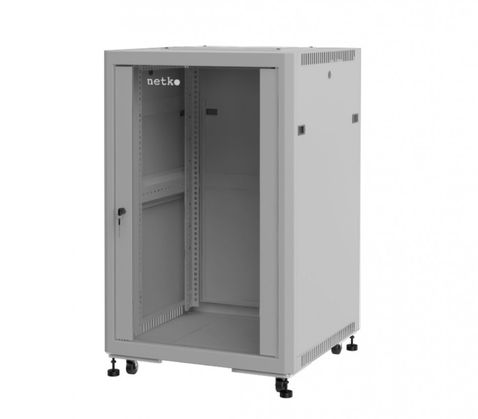 Шкаф напольный 19 Netko 15U серия Optima (600х800х822), передняя дверь стекло, серый, разобранный (упакован в 3 коробки)