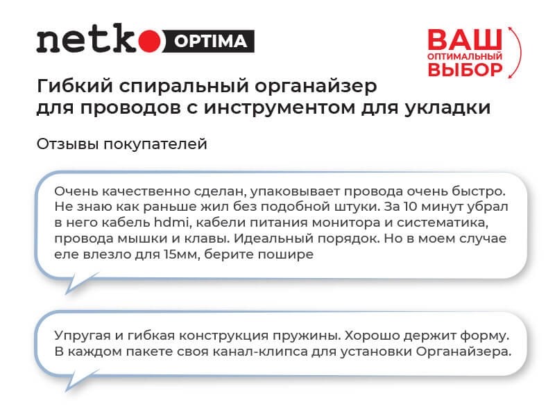Органайзер для проводов с инструментом для укладки, ID-25mm, 2м, пластик, серый NETKO Optima