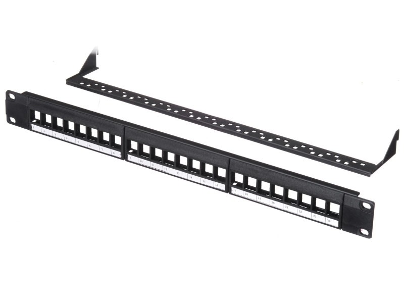 Патч-панель пустая, 19, 24 порта, RJ45, 1U, с органайзером, L