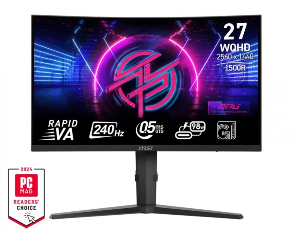 Монитор MSI 27'' MPG 275CQRXF Black, Curved 1500R, 16:9, VA, 2560x1440, 0.5ms, 400cd, 240Hz, 2xHDMI, 1xDP, 2xUSB, 1xUSB-C, HAS