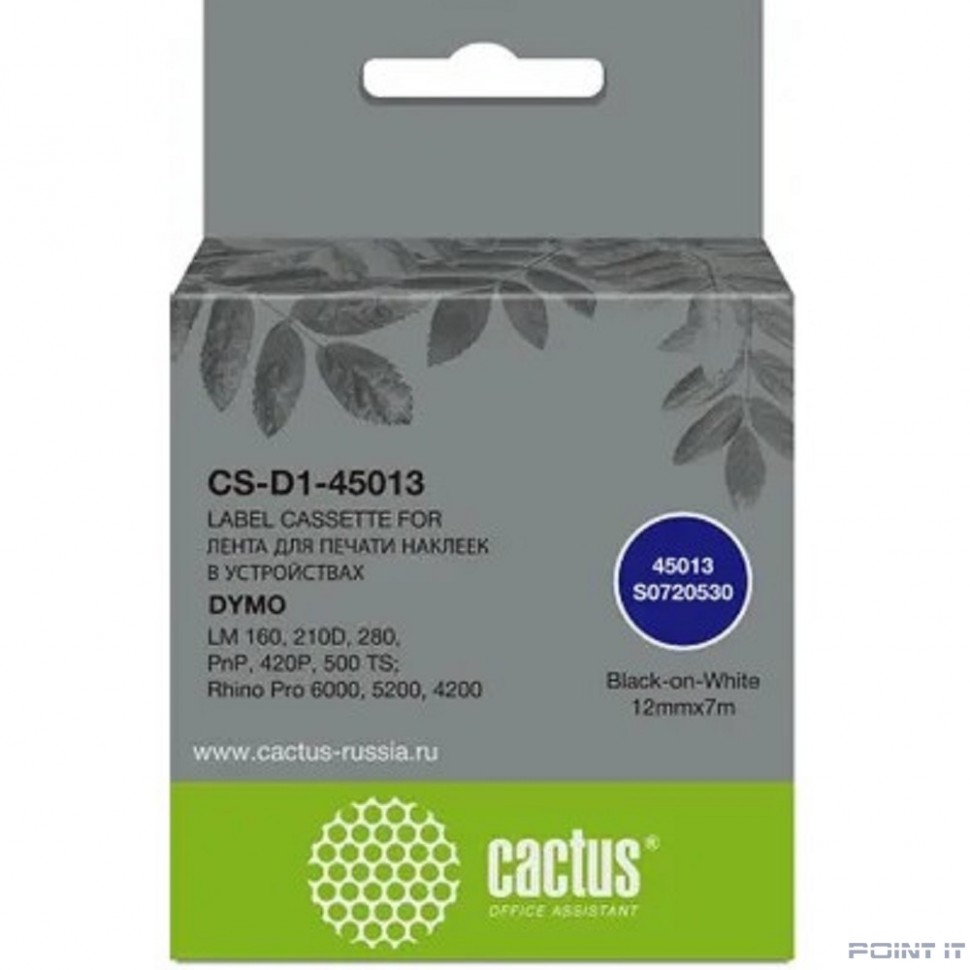 Картридж ленточный Cactus CS-D1-45013 45013 для Dymo LM 160, 210D, 280, PnP, 420P, 500 TS; Rhino Pro 6000, 5200, 4200