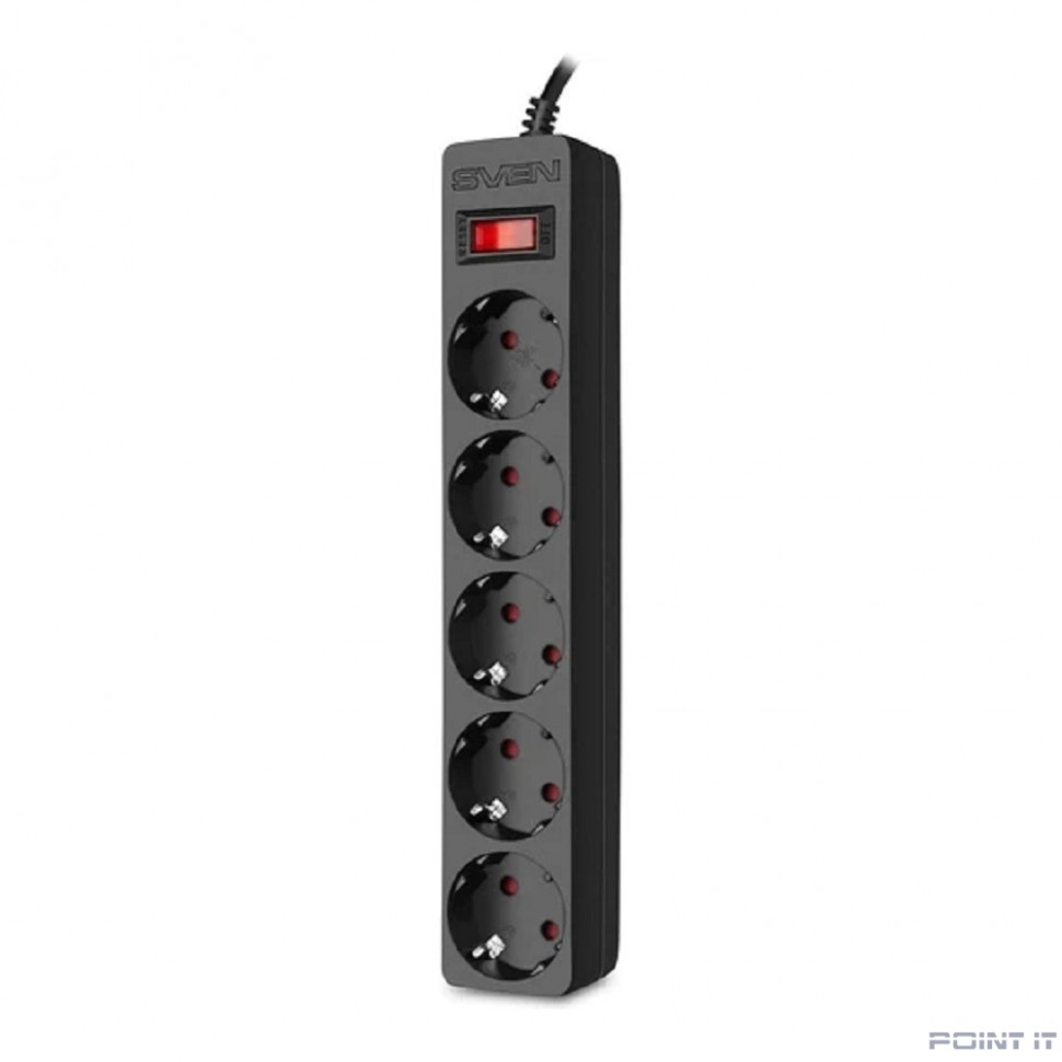 Фильтр SF-05E 1,8 м (5 розеток с защитными шторками) черный, цветная коробка
