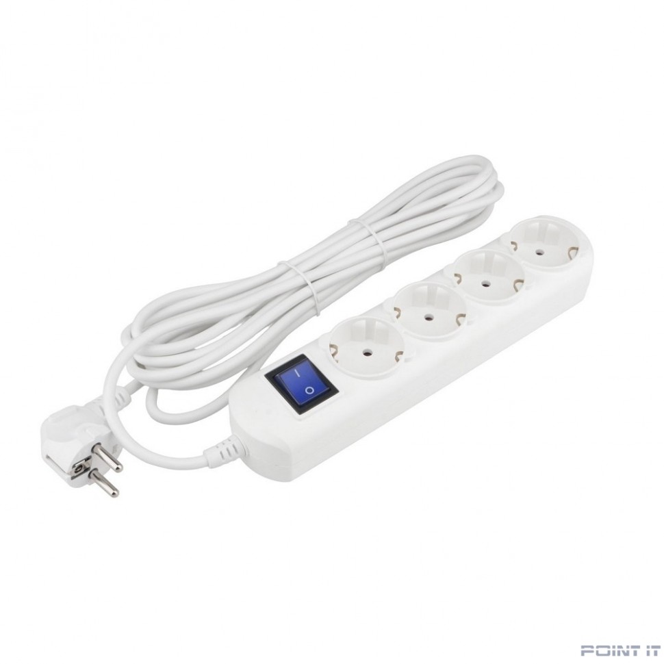 PowerCube Удлинитель (PC-5B-5M) 5.0м, 4 розетки, 16А, с/з, с выключателем, белый
