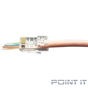 Hyperline PLEZ-8P8C-U-C6 Разъем легкой оконцовки RJ-45 (8P8C) под витую пару, категория 6 (50 µ"/ 50 микродюймов), универсальный (для одножильного и многожильного кабеля) (1 шт.)