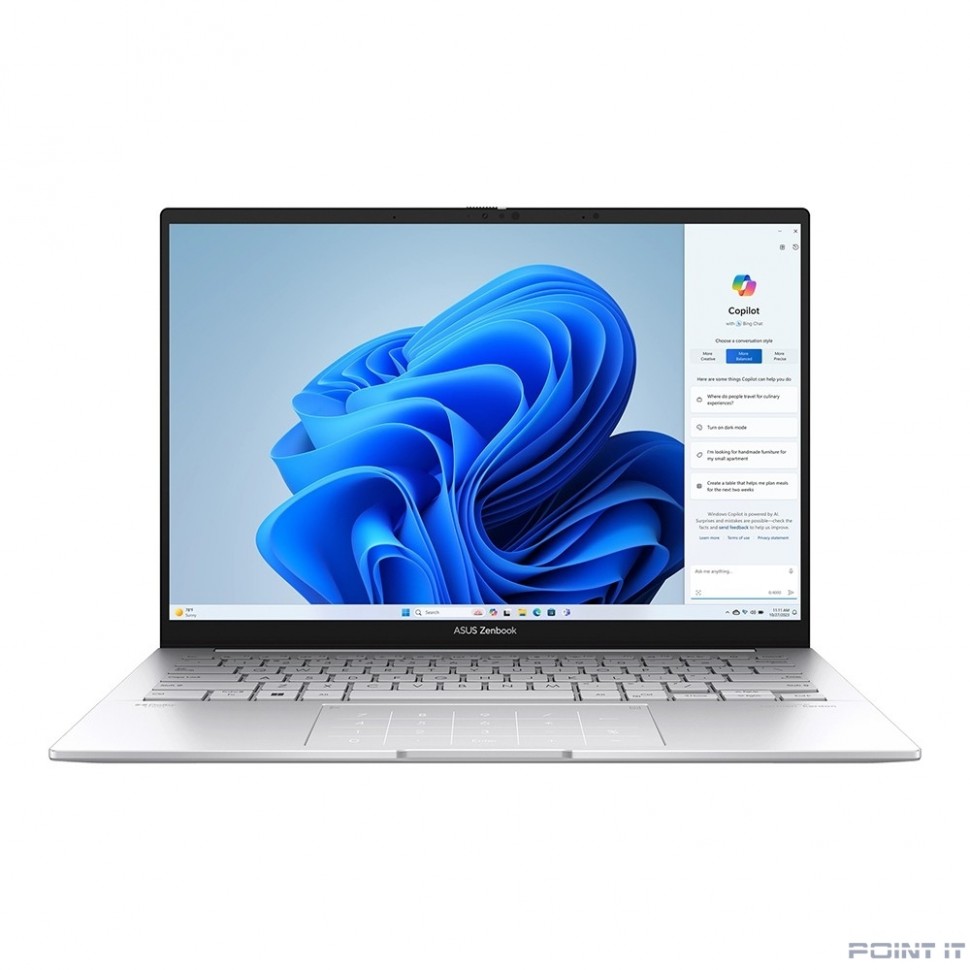 Ноутбук ASUS Zenbook 14 UX3405CA-PP642 [90NB14W2-M00Y50] Silver 14" {OLED Ultra 9 285H / 32Gb / SSD 512Gb/Arc graphics/DOS+ алюм корп; +чехол; NumberPad}