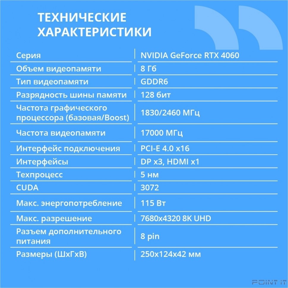 Видеокарта CBR RTX4060 Terminator B 8Gb GDDR6, 128bit, 1830-2460Mhz/17000Mhz, 3*DP+1*HDMI2.1, 115W, Ret [VGA-MSRTX4060-8G-RTL]