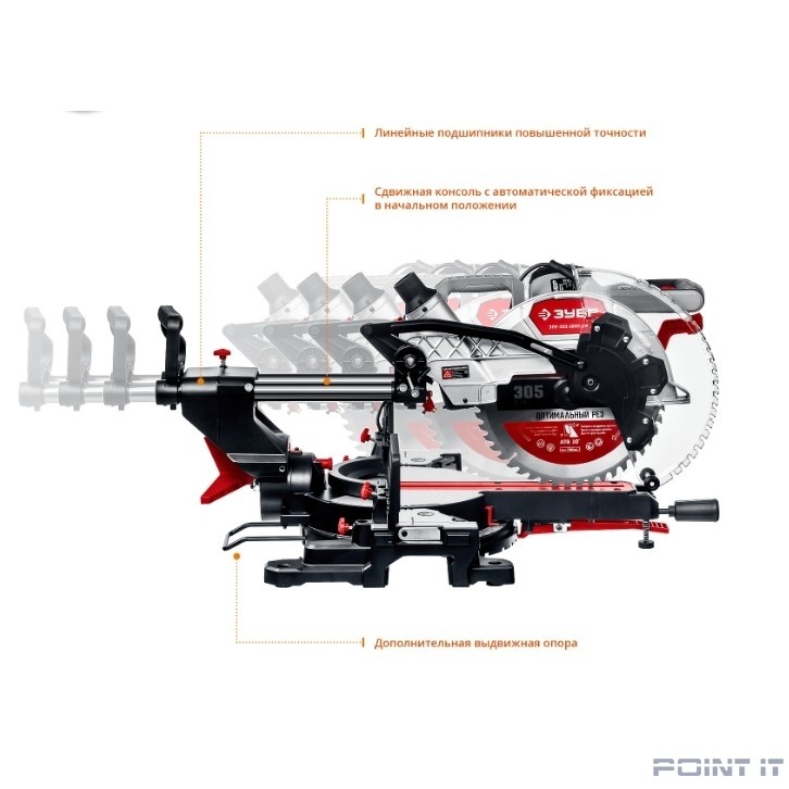 ЗУБР "МАСТЕР" Пила торцовочная [ЗПТ-305-1800 ПЛ] { с протяжкой, d 305 х 30 мм, 1800 Вт}