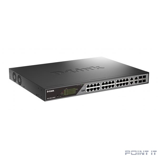 D-Link DSS-200G-28MPP/A1A Настраиваемый L2 коммутатор с 24 портами 10/100/1000Base-T и 4 комбо-портами 100/1000Base-T/SFP (порты 1-24 PoE 802.3af/at, порты 1-8 PoE 802.3bt, PoE-бюджет 518 Вт)