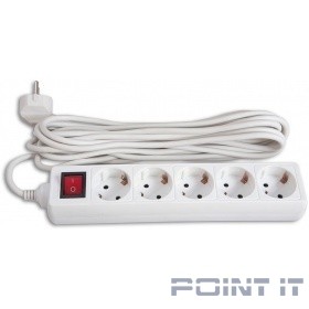 BURO Сетевой удлинитель 5 розеток, 5 метров, (BU-PS5.5/W), белый (пакет ПЭ) {828018}