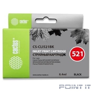 Cactus CLI-521BK Картридж для Canon MP540/620/630/980/PIXMA iP4700, черный