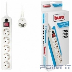 BURO Сетевой фильтр, 5 розеток, 10 метров, (500SH-10-W), белый (коробка) {992302}